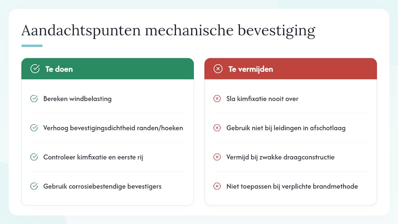 Nadelen en aandachtspunten bij mechanische bevestiging — overview diagram