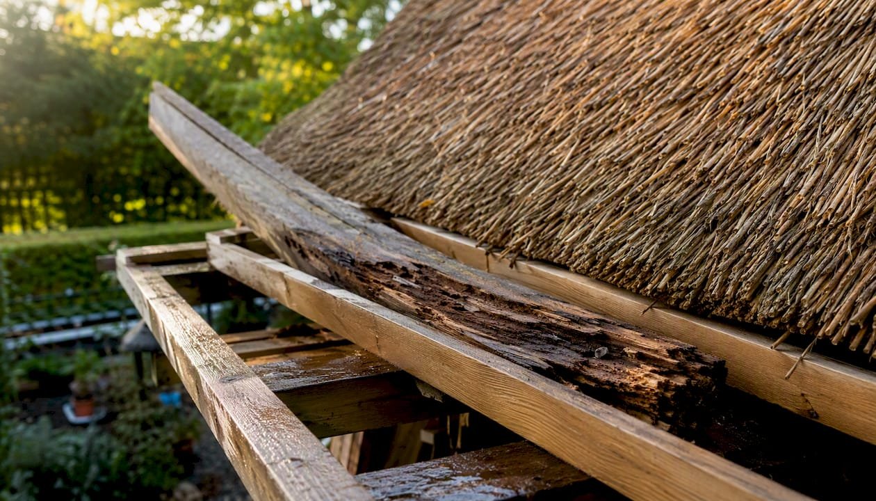 Verrotte houten boeiboord op het draagframe