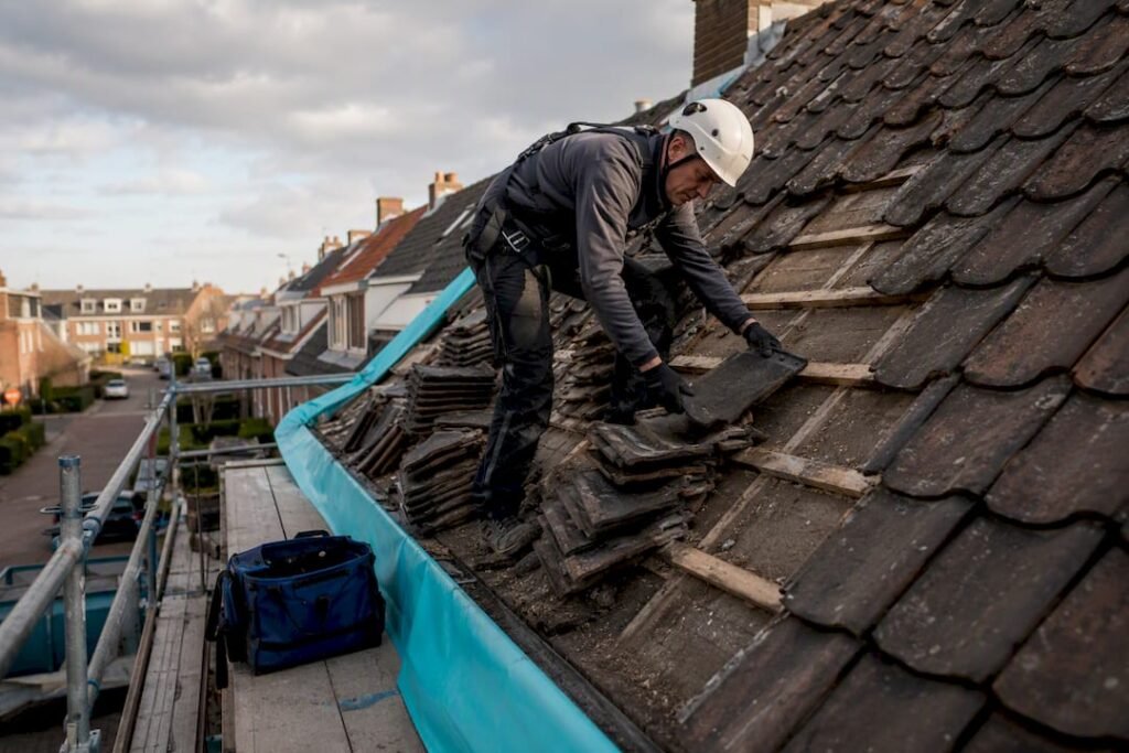 Dakdekker renoveert pannendak van een Nederlandse woning