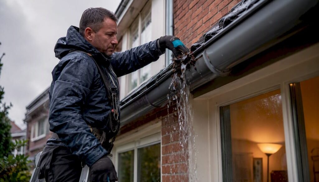 Overlopende dakgoot bij een Nederlandse woning