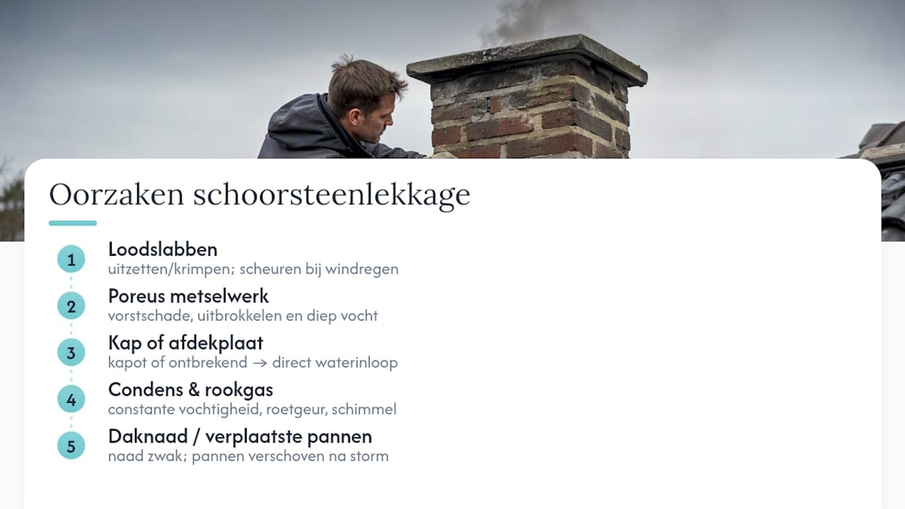 Vijf mogelijke oorzaken van lekkage bij de schoorsteen